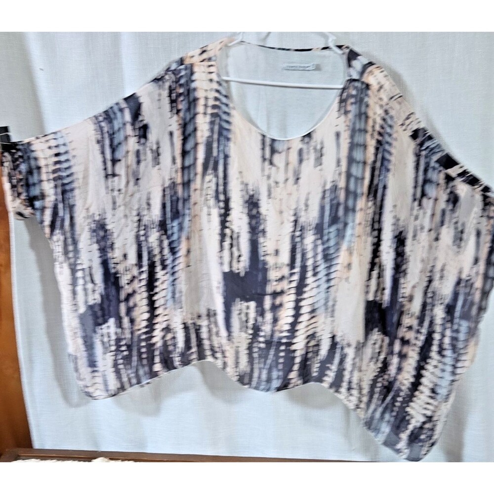 Tempo Paris Women's S/M Beige Black Gray Abstract Chiffon Kimono Blouse 1686P
